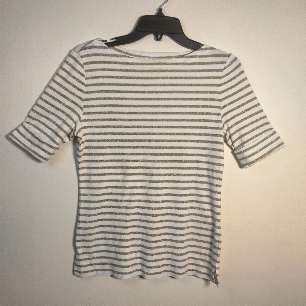Ralph Lauren Striped Cream and Gold Metallic Women's Top